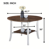 45.7 Inch Round Dining Table With Shelf Modern Farmhouse Retro Style 30 Inch Height