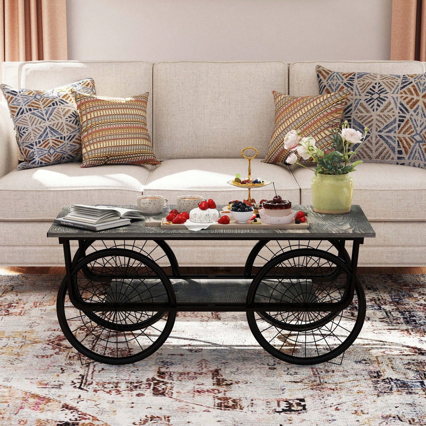 Elegant Rectangular Coffee Table With Sturdy Base - Modern Retro Design For Living Room Decor