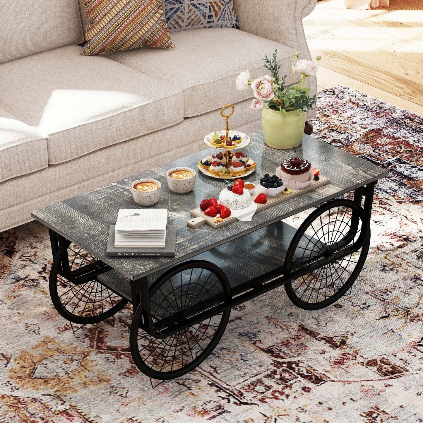 Elegant Rectangular Coffee Table With Sturdy Base - Modern Retro Design For Living Room Decor