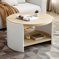 Rustic 31" Round Coffee Table With 2-Tier Storage Shelf For Living Room - Modern Natural Wood And White Design