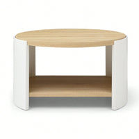 Rustic 31" Round Coffee Table With 2-Tier Storage Shelf For Living Room - Modern Natural Wood And White Design