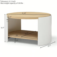 Rustic 31" Round Coffee Table With 2-Tier Storage Shelf For Living Room - Modern Natural Wood And White Design