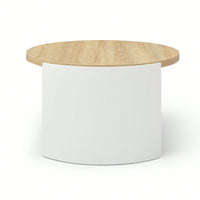 Rustic 31" Round Coffee Table With 2-Tier Storage Shelf For Living Room - Modern Natural Wood And White Design