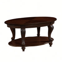 Stylish 42'' Oval Wood Coffee Table For Living Room - 2-Tier Solid Wood Design With Open Storage Shelf, Easy Assembly - Elegant Cherry Finish