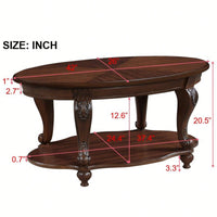 Stylish 42'' Oval Wood Coffee Table For Living Room - 2-Tier Solid Wood Design With Open Storage Shelf, Easy Assembly - Elegant Cherry Finish