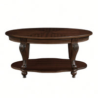 Stylish 42'' Oval Wood Coffee Table For Living Room - 2-Tier Solid Wood Design With Open Storage Shelf, Easy Assembly - Elegant Cherry Finish