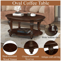 Stylish 42'' Oval Wood Coffee Table For Living Room - 2-Tier Solid Wood Design With Open Storage Shelf, Easy Assembly - Elegant Cherry Finish