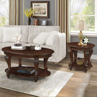 Stylish 42'' Oval Wood Coffee Table For Living Room - 2-Tier Solid Wood Design With Open Storage Shelf, Easy Assembly - Elegant Cherry Finish