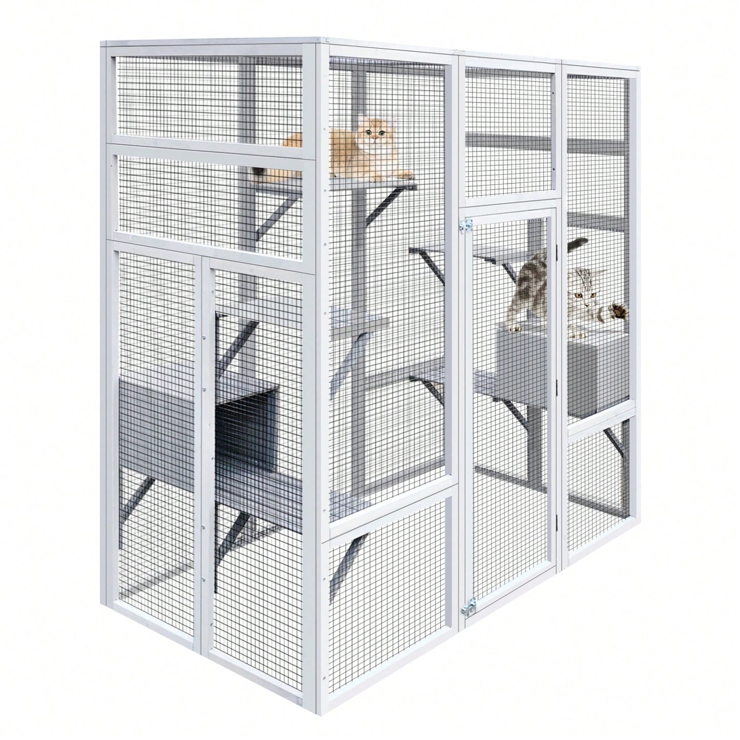 Spacious Outdoor Wooden Cat House With 7 Platforms And 2 Resting Boxes - UV Resistant & Waterproof Cat Shelter Enclosure For Play And Relaxation