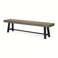 Stylish Outdoor Acacia Wood Patio Bench With Grey And Rustic Metal Accents