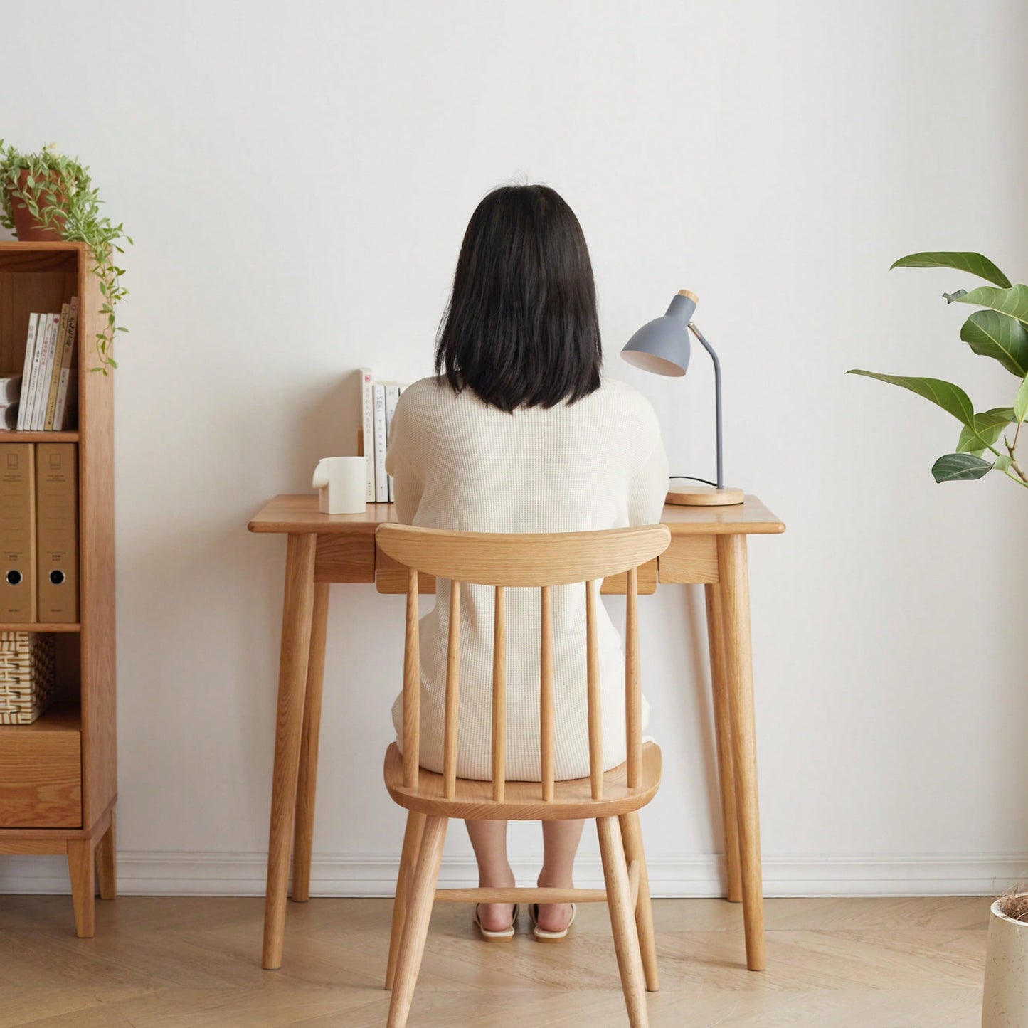 Stylish Solid Wood Computer Desk - Natural Oak Finish, Slim Design With Drawer, Ideal For Home Office Or Study, 100 Cm Width, 50 Cm Depth