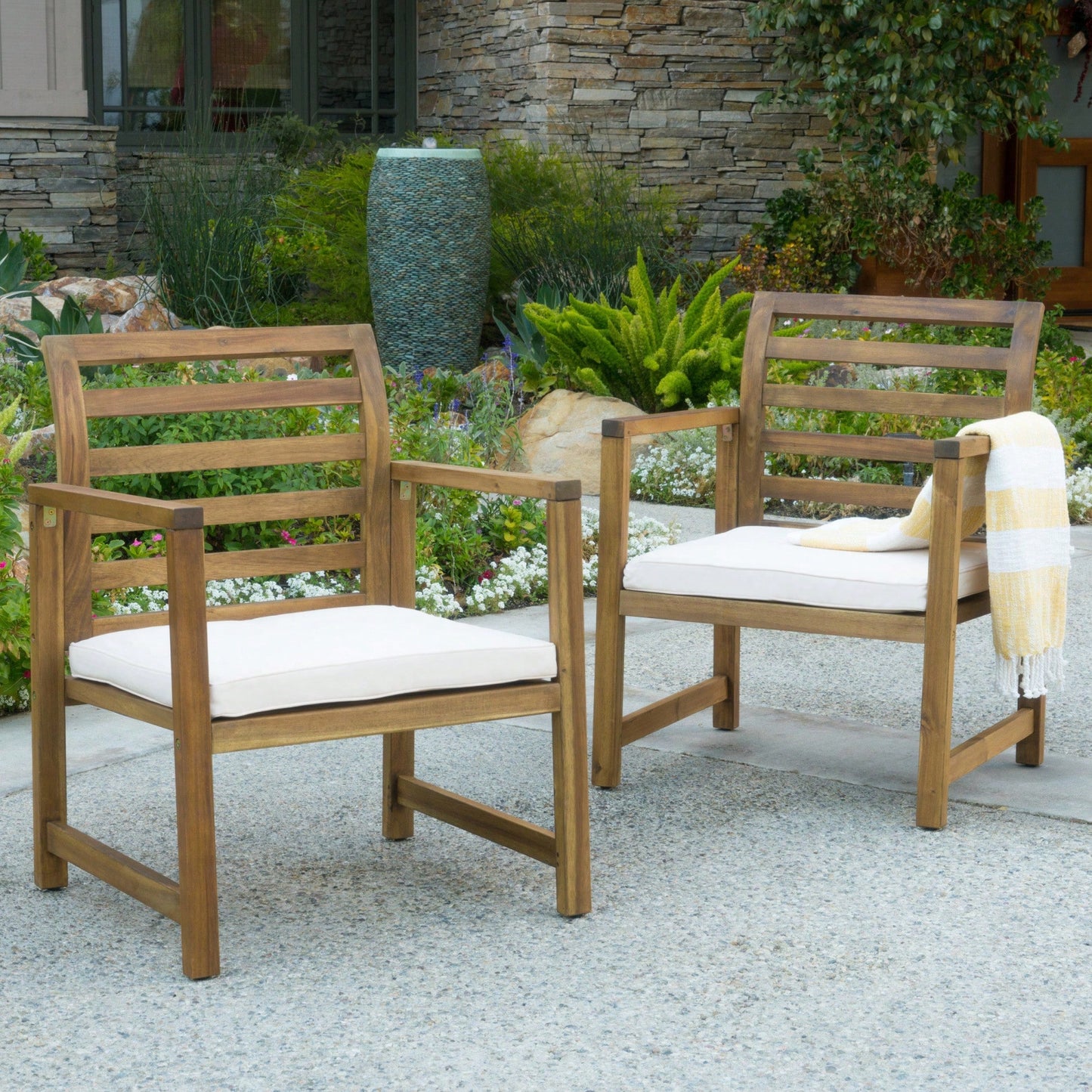 Stylish Natural Stained Acacia Wood Outdoor Club Chair Set - 2-Piece Garden Seating, Comfortable Design