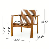 Set Of 2 Outdoor Acacia Wood Slatted Club Chairs With Teak Finish - Stylish Patio Seating, 30D X 28"W X 30.75"H"