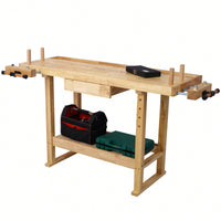 Spacious 55-Inch Wooden Workbench For Garage And Home Workshops - Sturdy And Versatile Workspace Solution