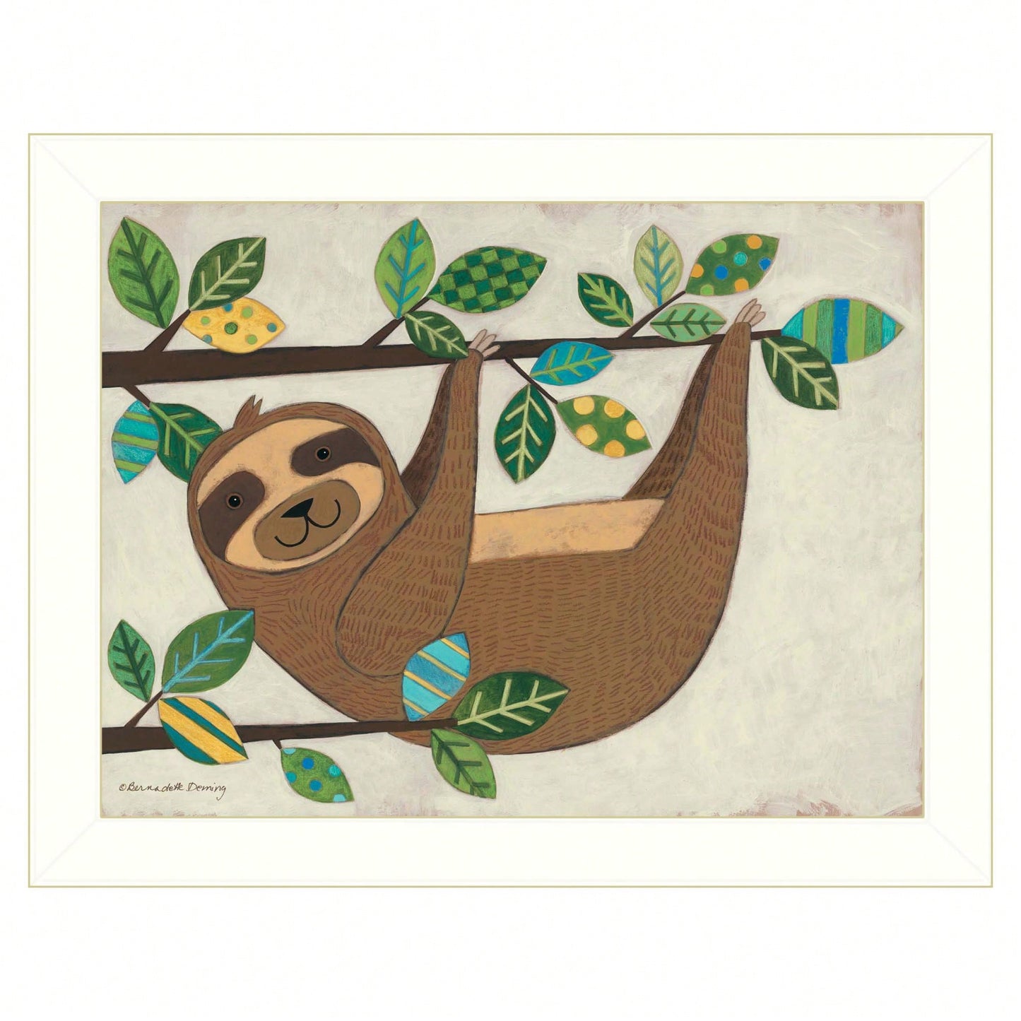 Charming Ready-To-Hang Framed Sloth Artwork In White Frame - Perfect For Home Decor