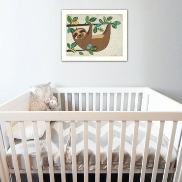 Charming Ready-To-Hang Framed Sloth Artwork In White Frame - Perfect For Home Decor