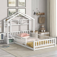 Cozy Twin Size House-Shaped Bed Frame With Guardrails, Slats, And Nightstand - Gray Finish