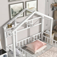 Cozy Twin Size House-Shaped Bed Frame With Guardrails, Slats, And Nightstand - Gray Finish