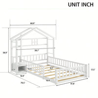 Cozy Twin Size House-Shaped Bed Frame With Guardrails, Slats, And Nightstand - Gray Finish