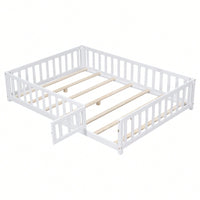 Cozy Montessori Floor Bed For Kids With Fence & Door – Safe Wooden Platform Frame For Toddlers, Stylish White Design