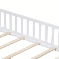 Cozy Montessori Floor Bed For Kids With Fence & Door – Safe Wooden Platform Frame For Toddlers, Stylish White Design