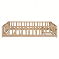 Cozy Montessori Floor Bed For Kids With Fence & Door – Safe Wooden Platform Frame For Toddlers, Stylish White Design