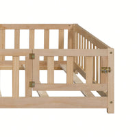 Cozy Montessori Floor Bed For Kids With Fence & Door – Safe Wooden Platform Frame For Toddlers, Stylish White Design