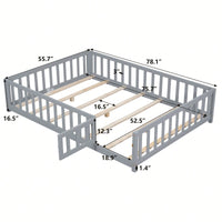 Cozy Montessori Floor Bed For Kids With Fence & Door – Safe Wooden Platform Frame For Toddlers, Stylish White Design