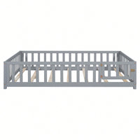 Cozy Montessori Floor Bed For Kids With Fence & Door – Safe Wooden Platform Frame For Toddlers, Stylish White Design