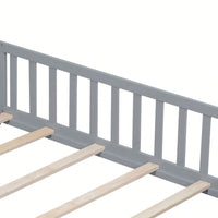 Cozy Montessori Floor Bed For Kids With Fence & Door – Safe Wooden Platform Frame For Toddlers, Stylish White Design