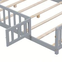 Cozy Montessori Floor Bed For Kids With Fence & Door – Safe Wooden Platform Frame For Toddlers, Stylish White Design