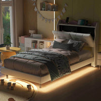 Elegant Twin Size Upholstered Platform Bed Frame With LED Lights, Stylish Headboard Storage, And Dual USB Charging Ports In Beige