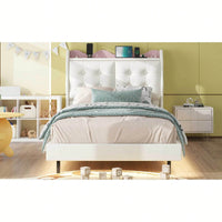 Elegant Twin Size Upholstered Platform Bed Frame With LED Lights, Stylish Headboard Storage, And Dual USB Charging Ports In Beige