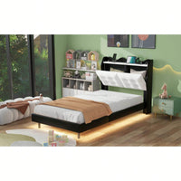 Elegant Twin Size Upholstered Platform Bed Frame With LED Lights, Stylish Headboard Storage, And Dual USB Charging Ports In Beige