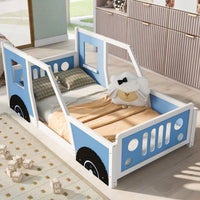 Classic Car-Inspired Twin Size Platform Bed With Wheels In Blue - Fun And Stylish Kids' Furniture