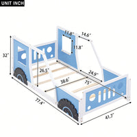 Classic Car-Inspired Twin Size Platform Bed With Wheels In Blue - Fun And Stylish Kids' Furniture