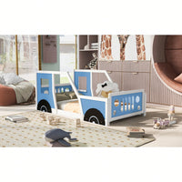 Classic Car-Inspired Twin Size Platform Bed With Wheels In Blue - Fun And Stylish Kids' Furniture