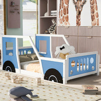 Classic Car-Inspired Twin Size Platform Bed With Wheels In Blue - Fun And Stylish Kids' Furniture