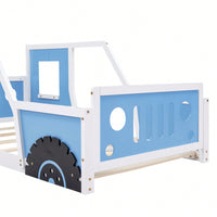 Classic Car-Inspired Twin Size Platform Bed With Wheels In Blue - Fun And Stylish Kids' Furniture
