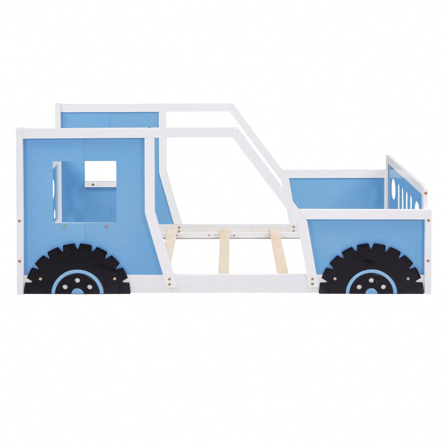 Classic Car-Inspired Twin Size Platform Bed With Wheels In Blue - Fun And Stylish Kids' Furniture