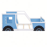 Classic Car-Inspired Twin Size Platform Bed With Wheels In Blue - Fun And Stylish Kids' Furniture