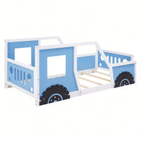 Classic Car-Inspired Twin Size Platform Bed With Wheels In Blue - Fun And Stylish Kids' Furniture
