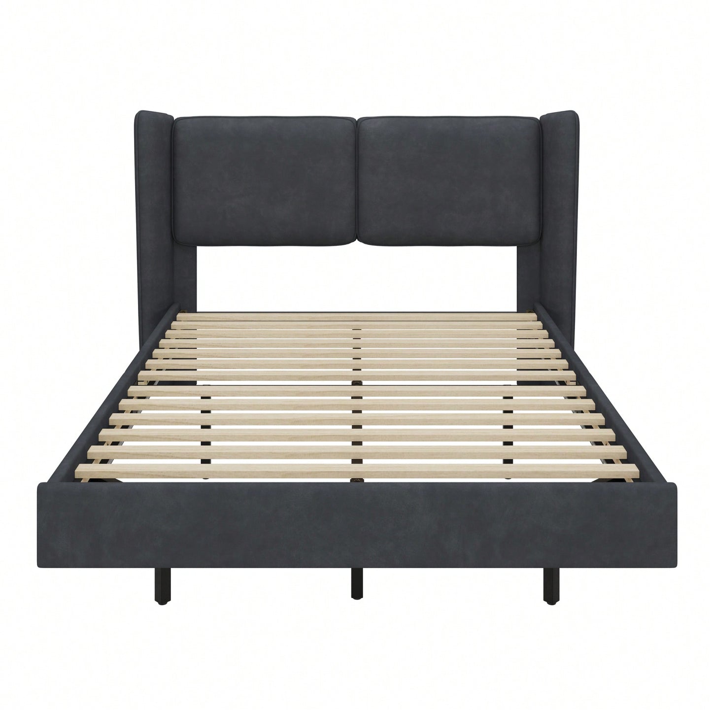 Modern Velvet Floating Bed Frame With LED Lights - Wingback Upholstered Queen Size, No Box Spring Required, Beige