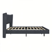 Contemporary Velvet Floating Bed Frame With LED Lights - Wingback Upholstered Full Size No Box Spring Needed In Beige