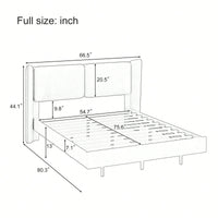 Contemporary Velvet Floating Bed Frame With LED Lights - Wingback Upholstered Full Size No Box Spring Needed In Beige