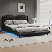 Modern Faux Leather Platform Bed Frame With LED Lights And Adjustable Headboard - Full Size, No Box Spring Required - Black