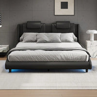 Modern Faux Leather Platform Bed Frame With LED Lights And Adjustable Headboard - Full Size, No Box Spring Required - Black