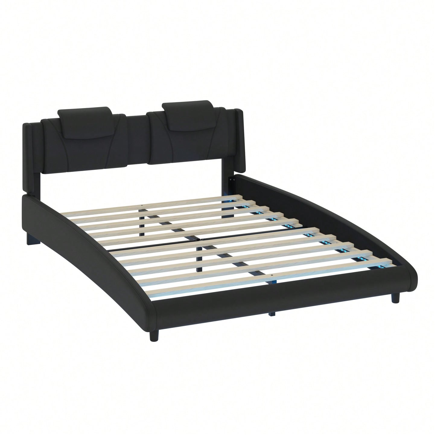 Modern Faux Leather Platform Bed Frame With LED Lights And Adjustable Headboard - Full Size, No Box Spring Required - Black