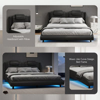 Modern Faux Leather Platform Bed Frame With LED Lights And Adjustable Headboard - Full Size, No Box Spring Required - Black