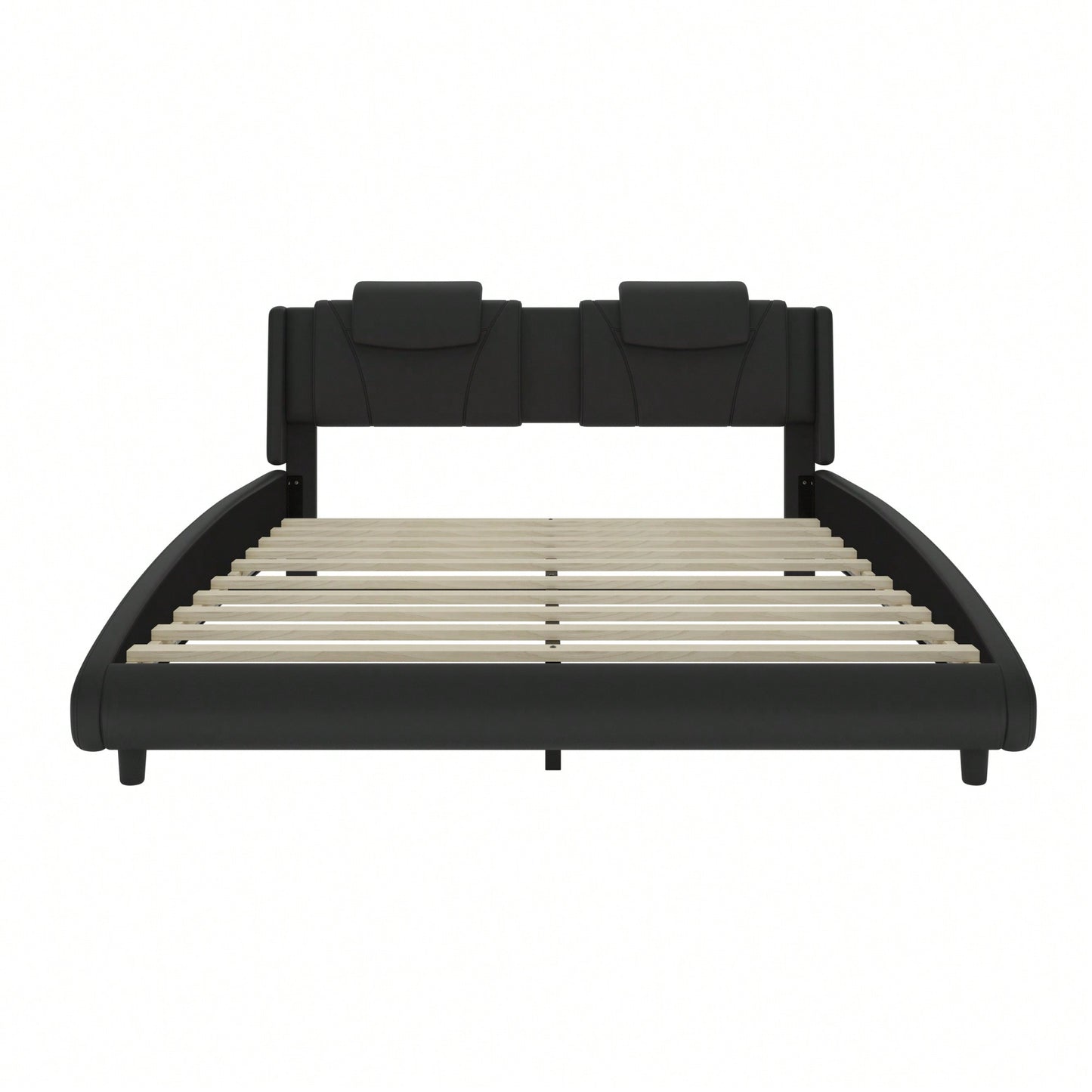 Modern Faux Leather Platform Bed Frame With LED Lights And Adjustable Headboard - Full Size, No Box Spring Required - Black